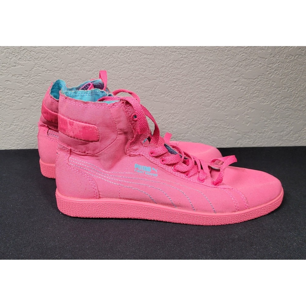 Womens Puma First Round Safari Pink Canvas High Top Trainers Size 7